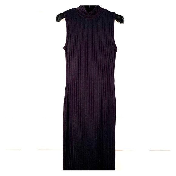 BLACK SLEEVELESS MIDI SWEATER DRESS SIZE LARGE - Picture 1 of 7